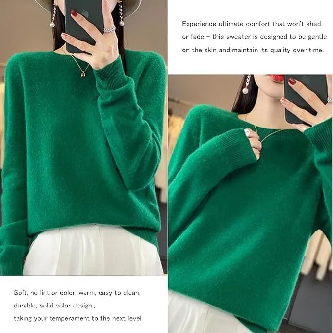 100% Cashmere Crew Neck Long Sleeve Soft Pullover Sweater Women's Cashmere Sweater