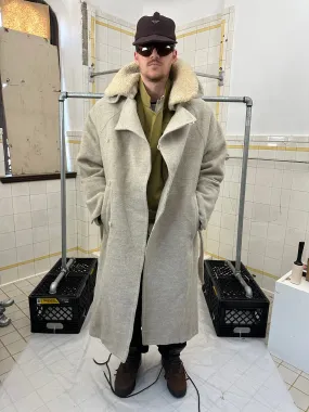 1980s Claude Montana Heavy Wool Trench Coat with Removable Shearling Collar - Size L