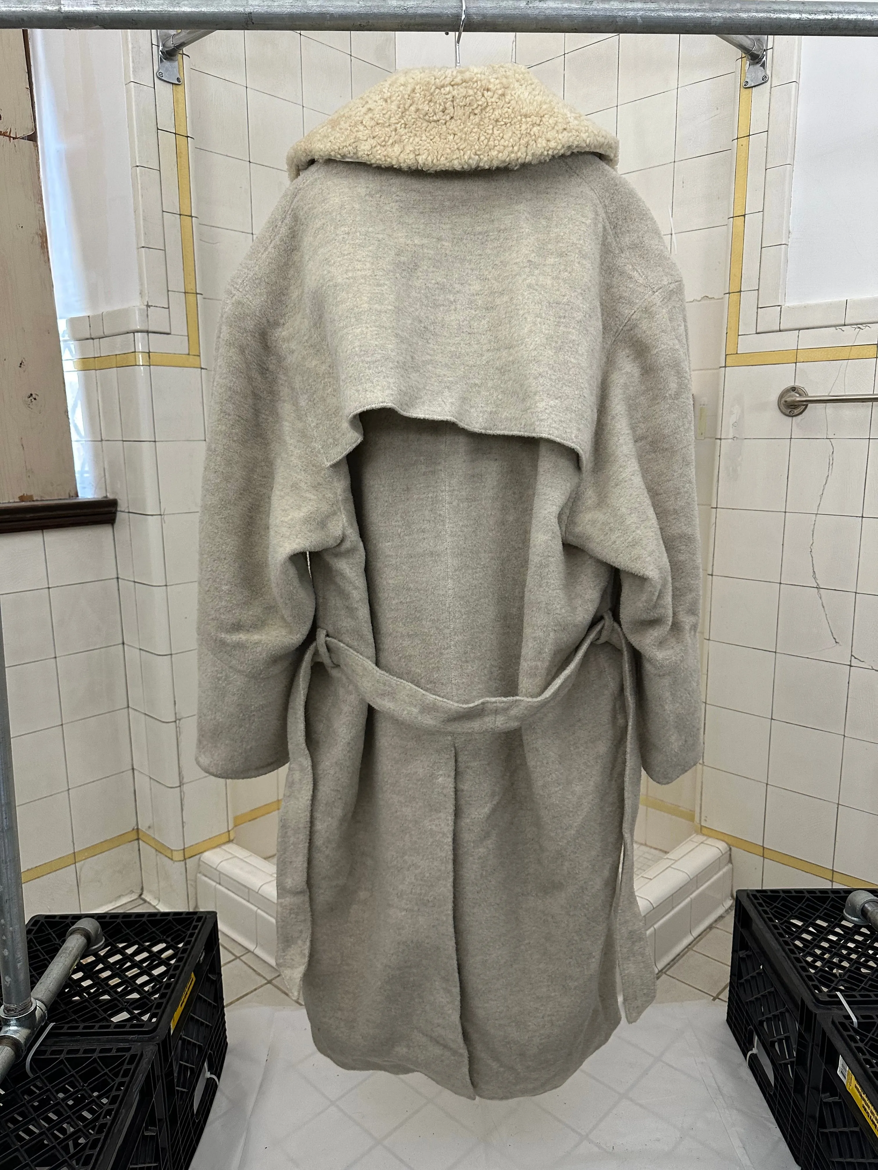 1980s Claude Montana Heavy Wool Trench Coat with Removable Shearling Collar - Size L