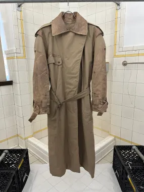 1980s Claude Montana Khaki Trench Coat with Leather Detailing - Size S