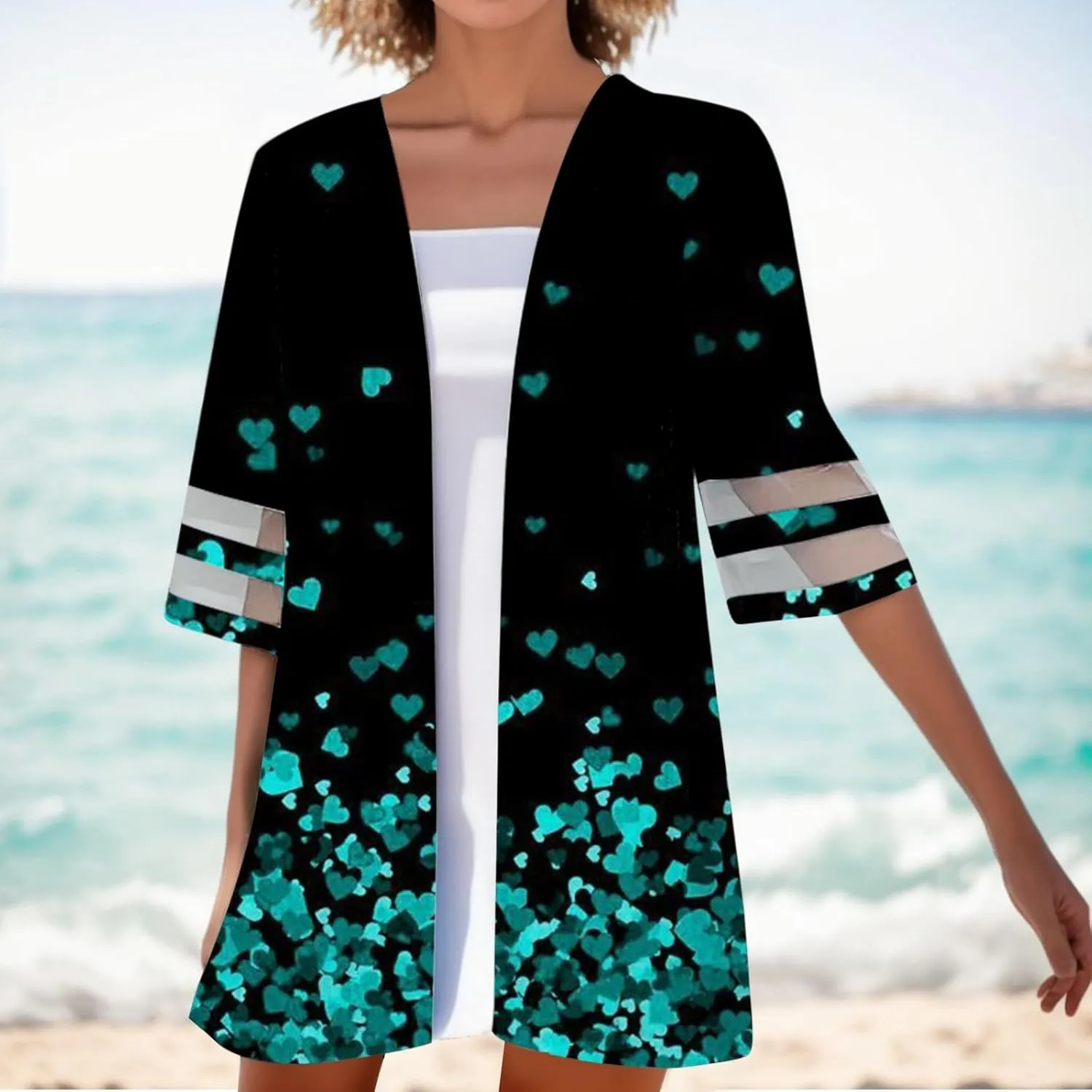 2023 Summer Cardigan for Women Vintage Floral Print 3/4 Sleeve Shrugs Fall Casual Lightweight Coat Jacket Cardigans