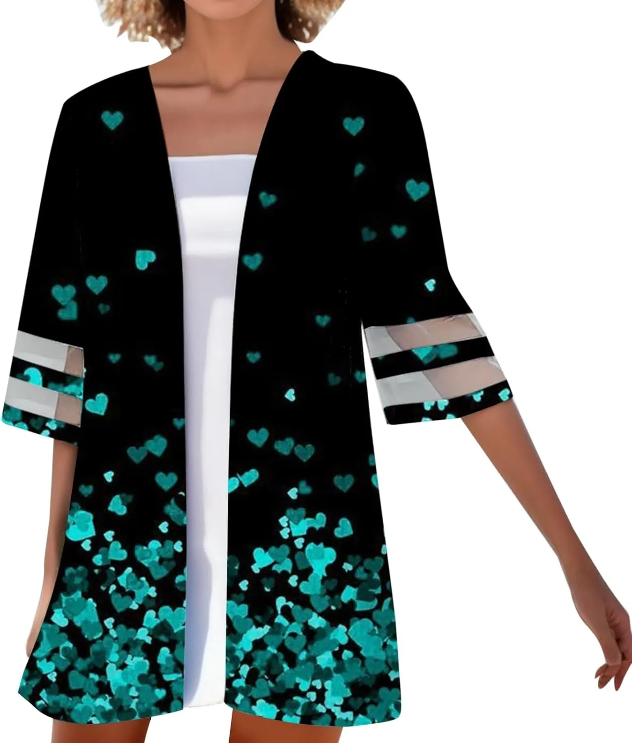 2023 Summer Cardigan for Women Vintage Floral Print 3/4 Sleeve Shrugs Fall Casual Lightweight Coat Jacket Cardigans