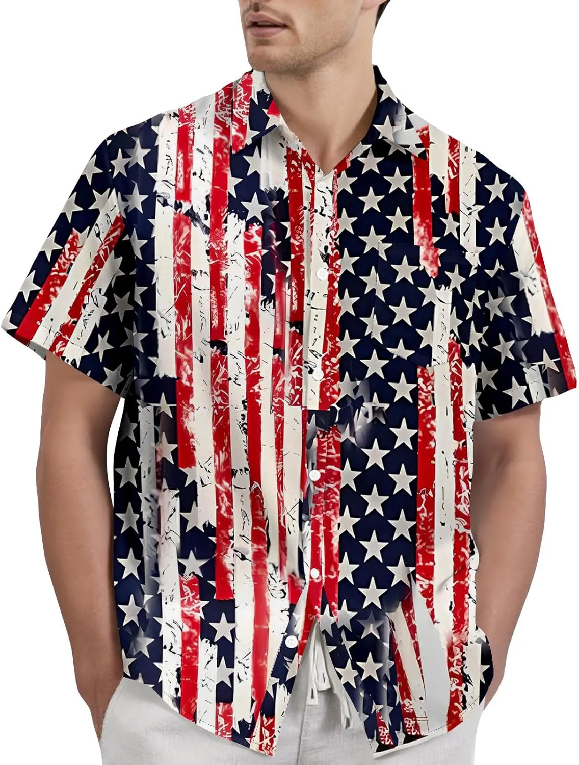 2025 July 4th Shirts for Men Casual & Breathable Independence Day Print Shirt