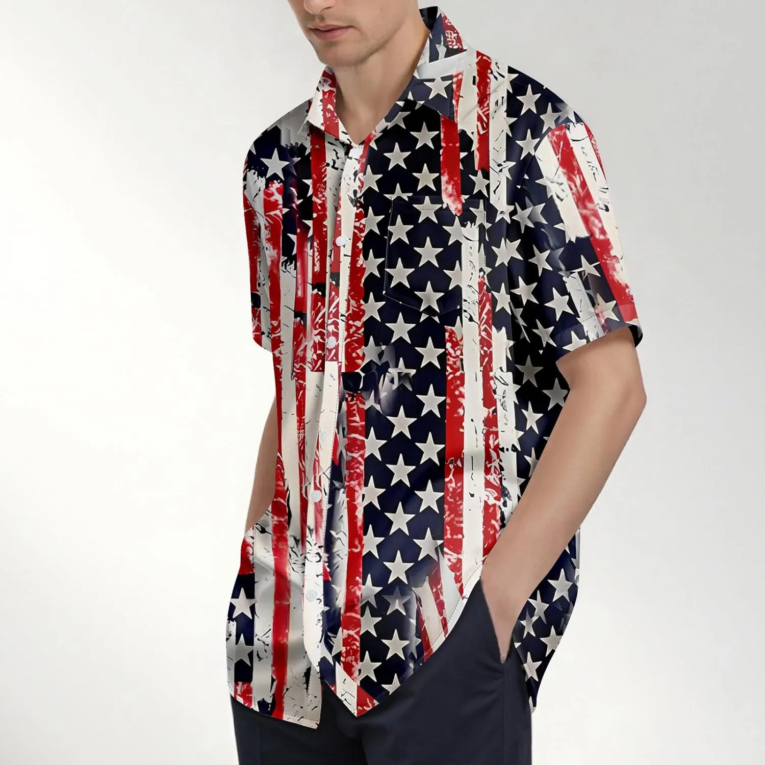 2025 July 4th Shirts for Men Casual & Breathable Independence Day Print Shirt