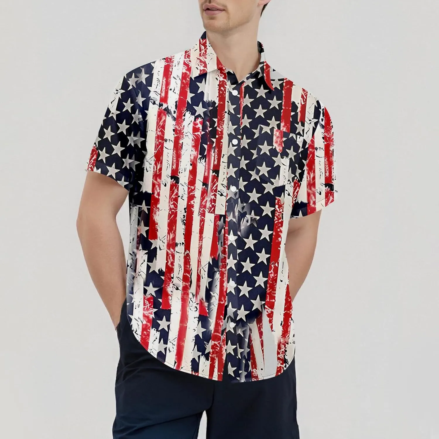 2025 July 4th Shirts for Men Casual & Breathable Independence Day Print Shirt