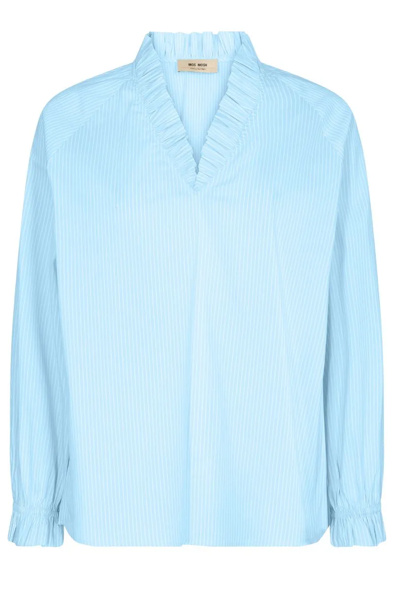 Amelia Stripe Blouse | Clear Sky | Bluse fra Mos Mosh