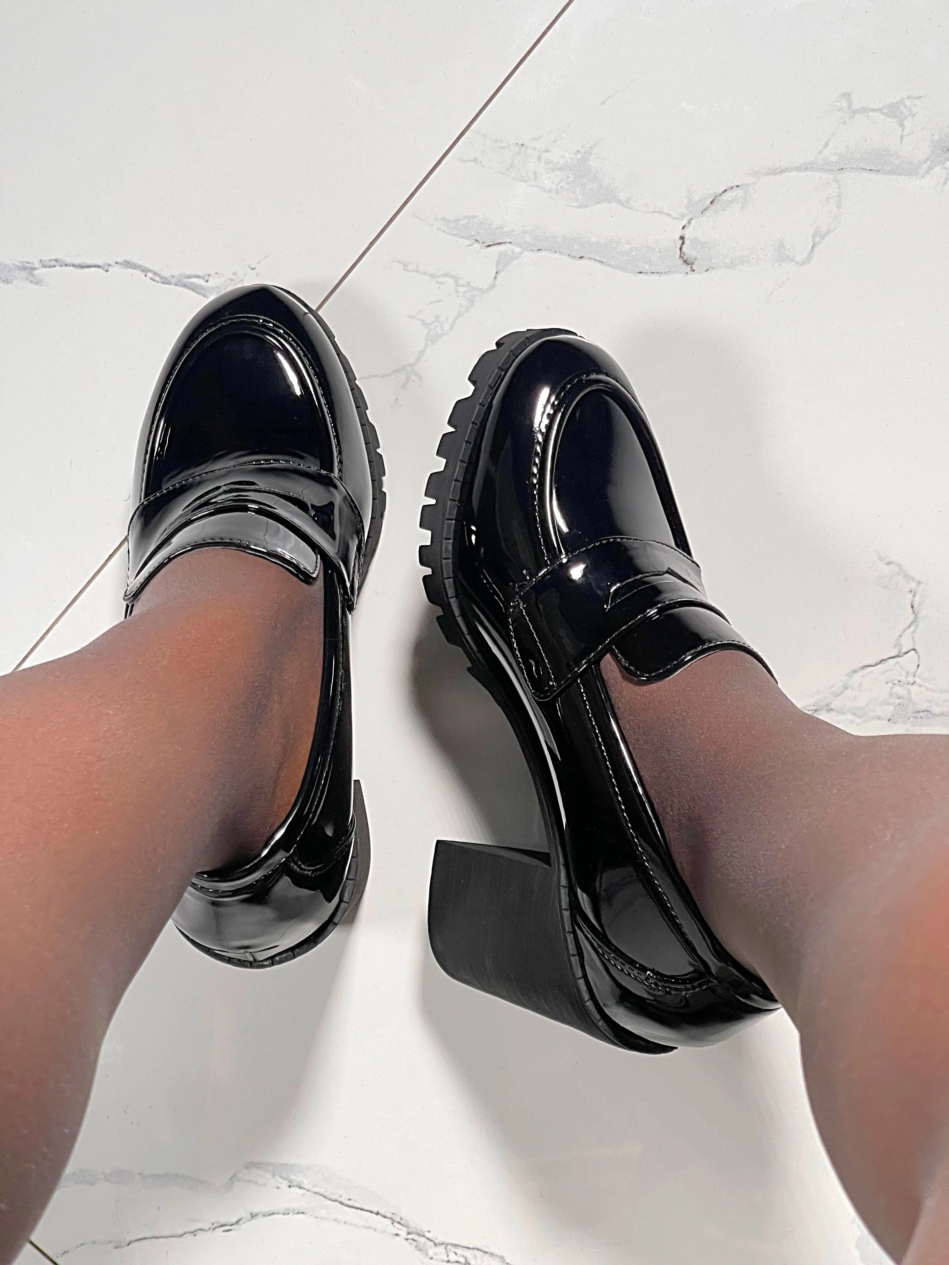 (Available-02/15/25)Boss Babe Platform Loafers Heels-Plain Black II(Pre-order)