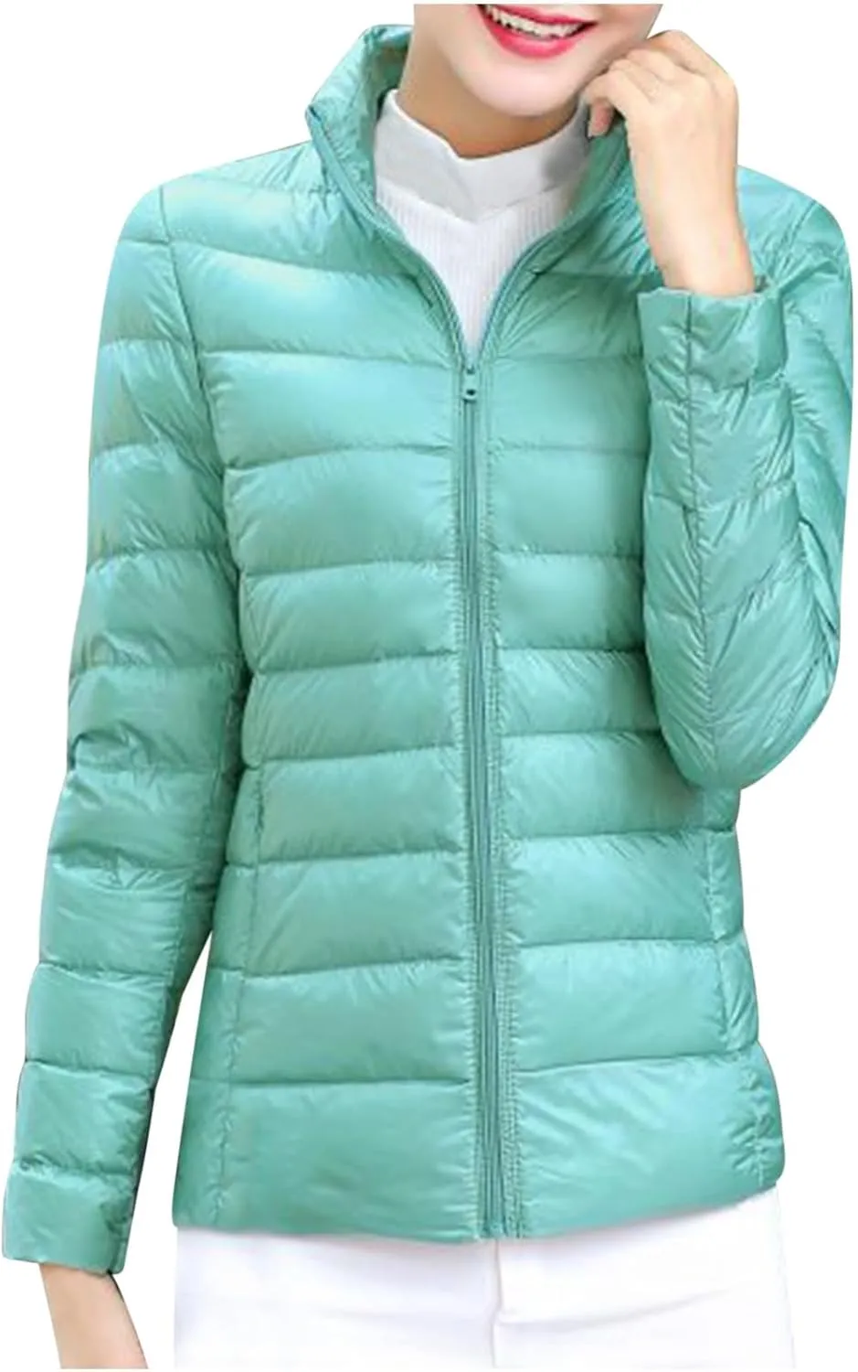 BOXIACEY Women's Puffer Jacket - Packable, Lightweight Down Jacket with Stand Collar, Quilted, Pockets