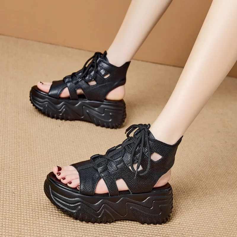 Breathable Leather Platform Sandals