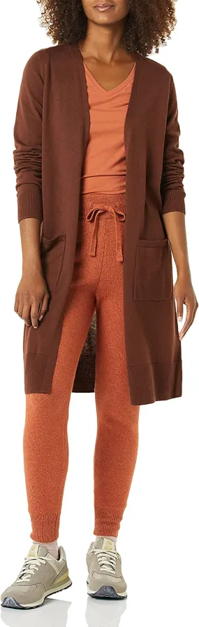 Brown Women's Lightweight Longer Length Cardigan Sweater (Available in Plus Size) - AE Store