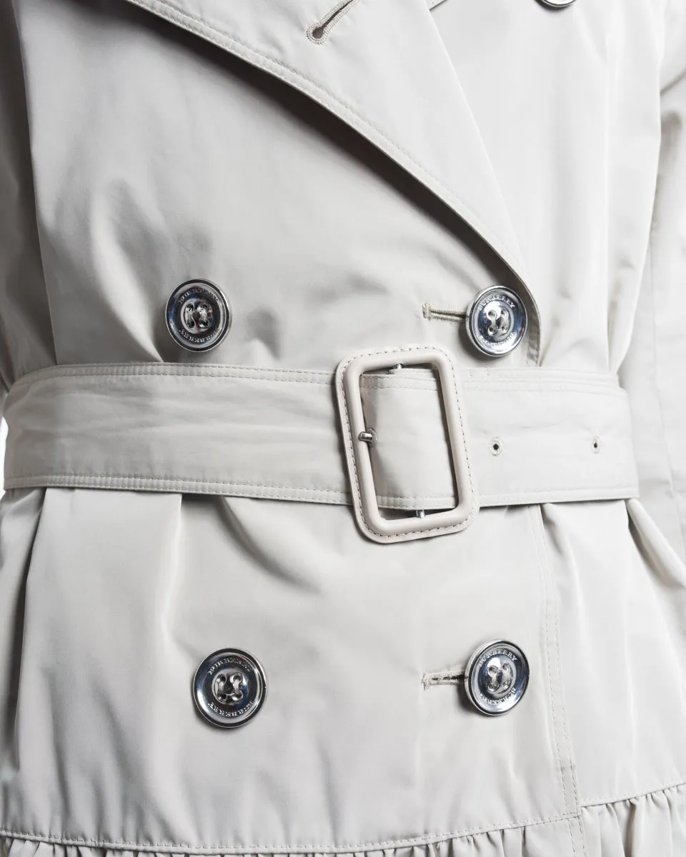 Burberry London Beige Short Ruffle Belted Trench Coat Jacket - 8