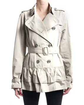 Burberry London Beige Short Ruffle Belted Trench Coat Jacket - 8