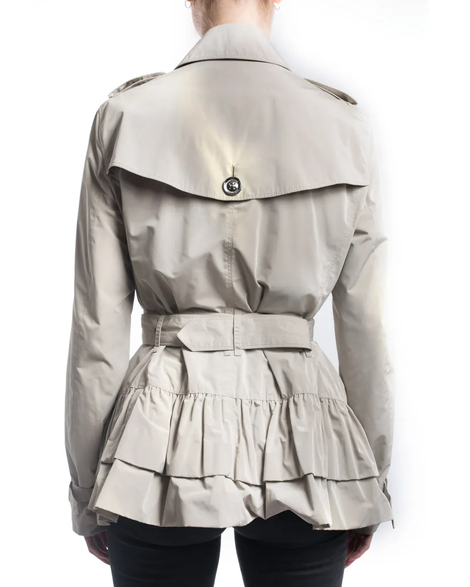 Burberry London Beige Short Ruffle Belted Trench Coat Jacket - 8