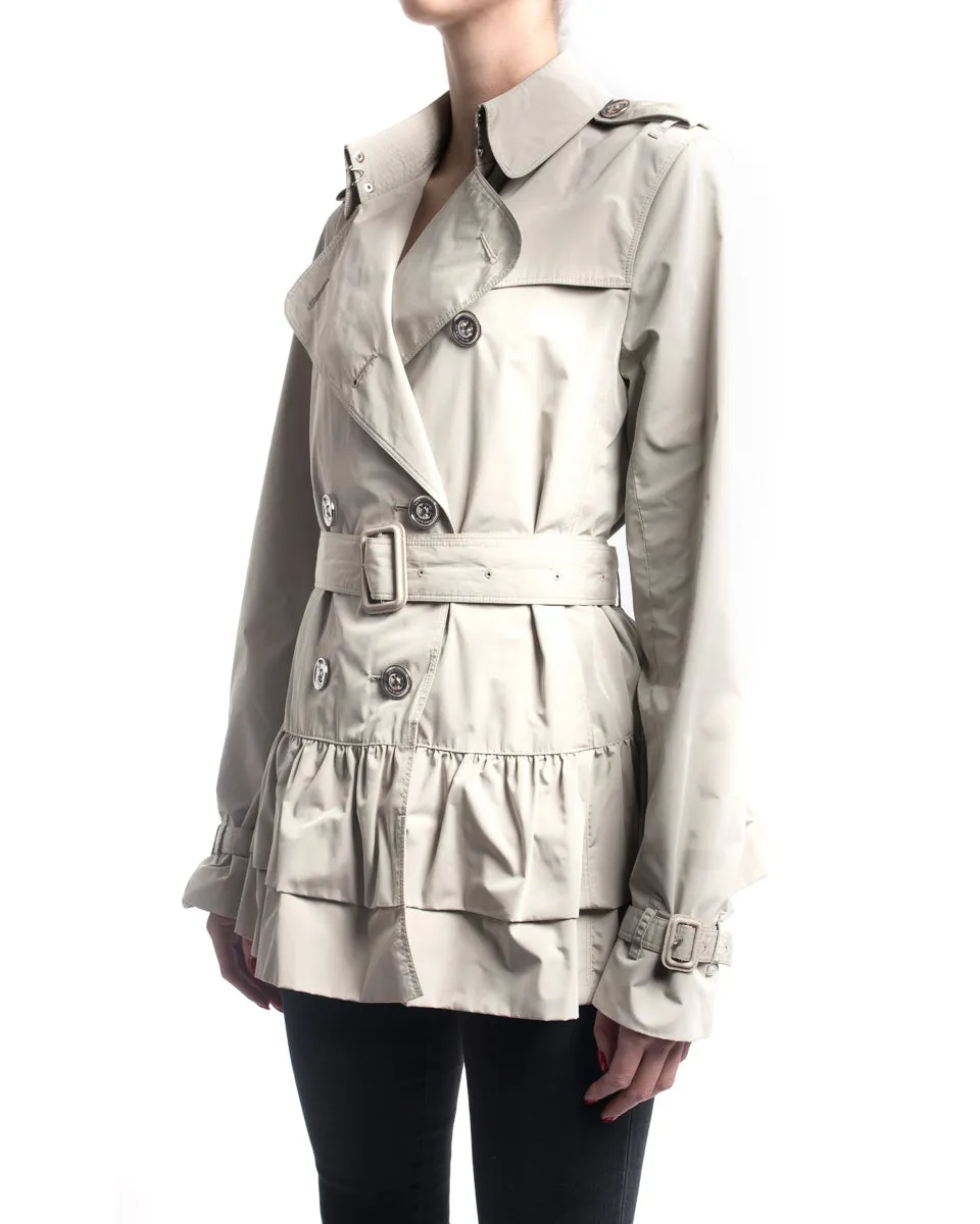 Burberry London Beige Short Ruffle Belted Trench Coat Jacket - 8