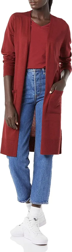 Burgundy Women's Lightweight Longer Length Cardigan Sweater (Available in Plus Size) - AE Store