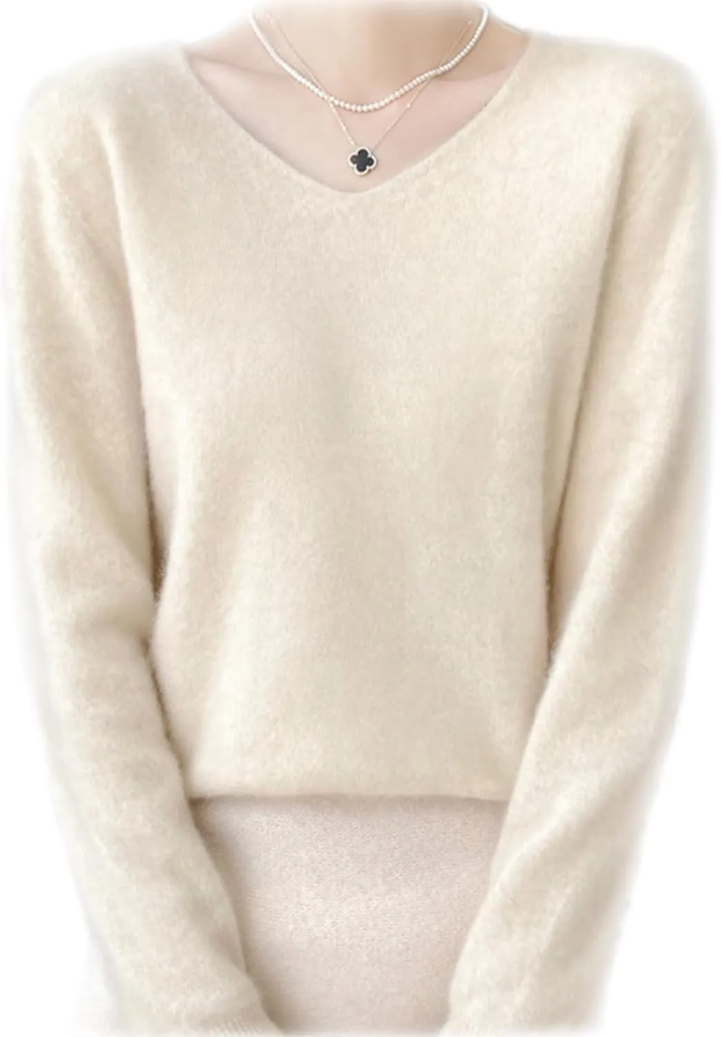 Cashmere Sweaters for Women, 100% Cashmere V Neck Long Sleeve Soft Pullover Sweater Soft Warm Cozy Lightweight Wool Knit Sweater,XL,Brown