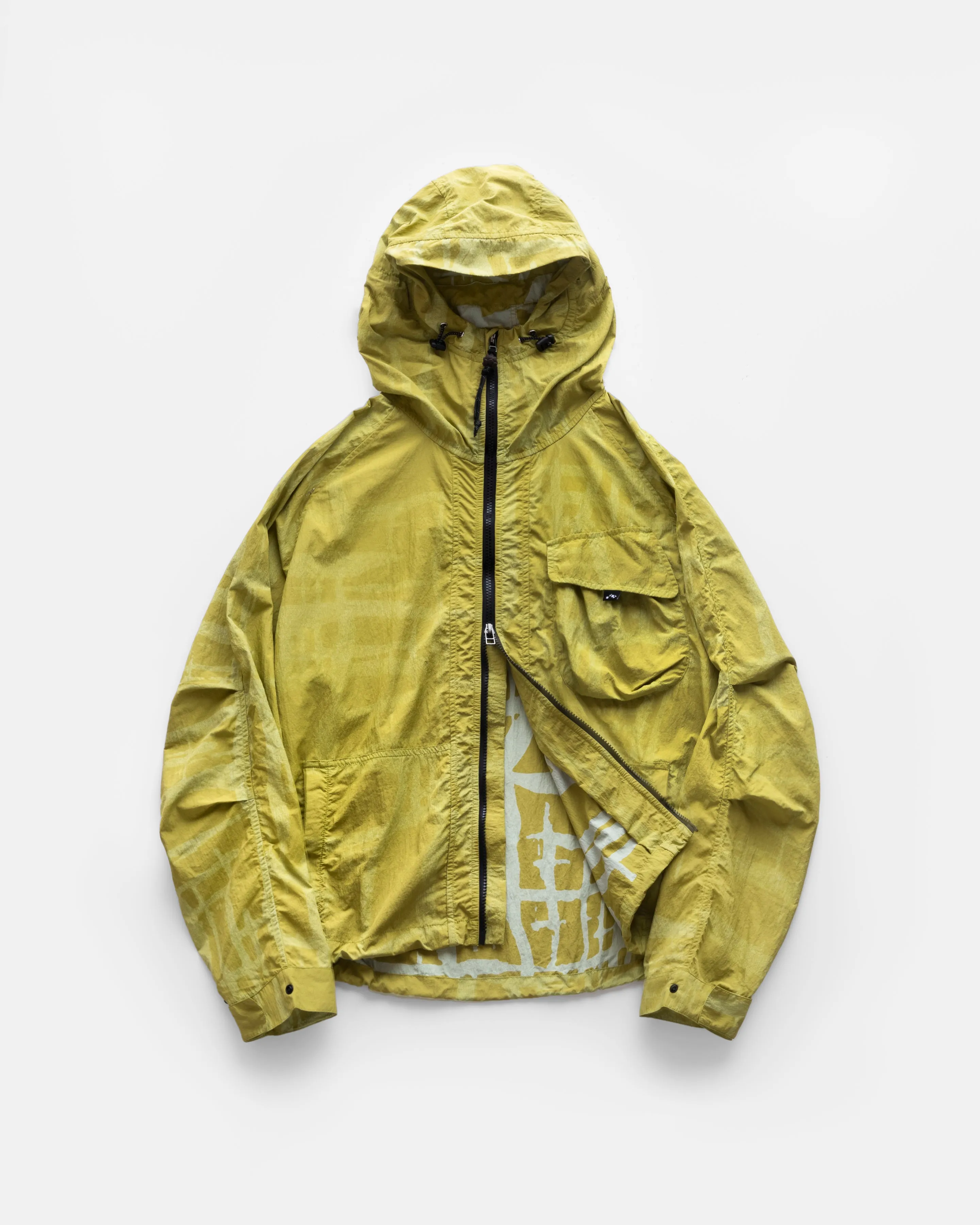 CATA HOODED WINDBREAKER - IGUANA GREEN DISCHARGE PRINTED FEATHERWEIGHT MICRO RIPSTOP NYLON