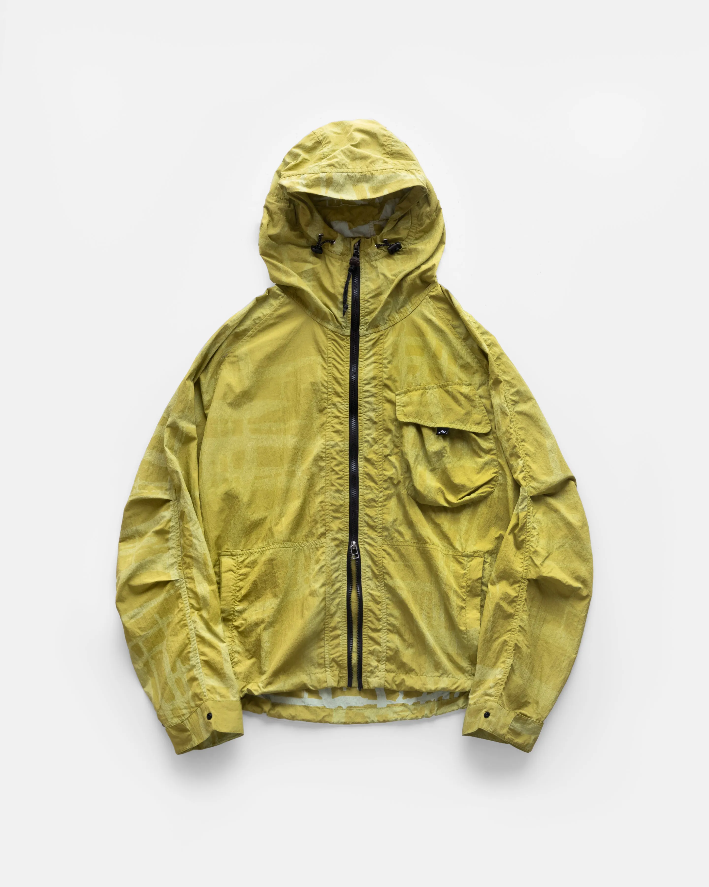 CATA HOODED WINDBREAKER - IGUANA GREEN DISCHARGE PRINTED FEATHERWEIGHT MICRO RIPSTOP NYLON