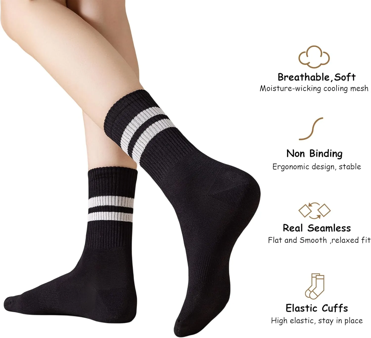 Crew Socks for Women - Seamless, 4 Pairs Cozy Cotton Socks, Casual Comfy Athletic Womens Socks, Size 6-9