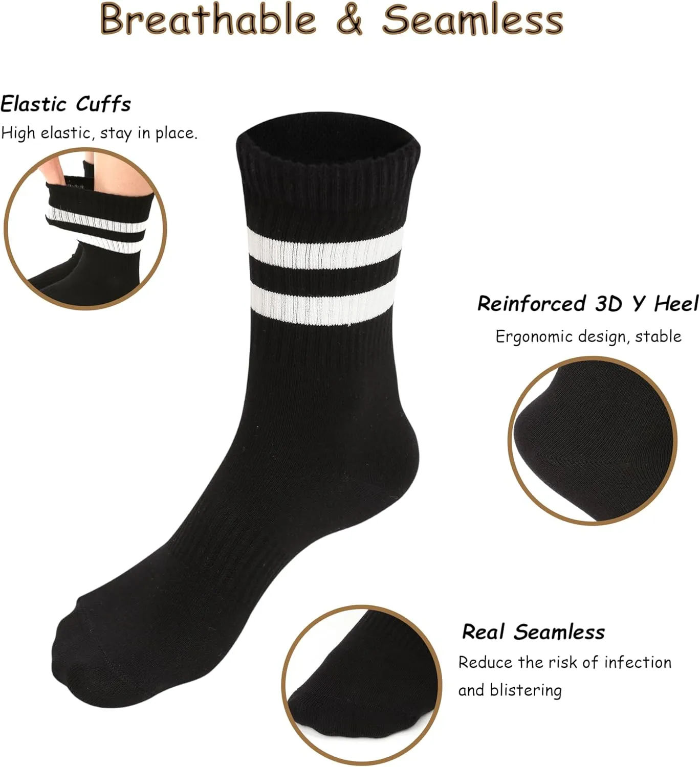 Crew Socks for Women - Seamless, 4 Pairs Cozy Cotton Socks, Casual Comfy Athletic Womens Socks, Size 6-9
