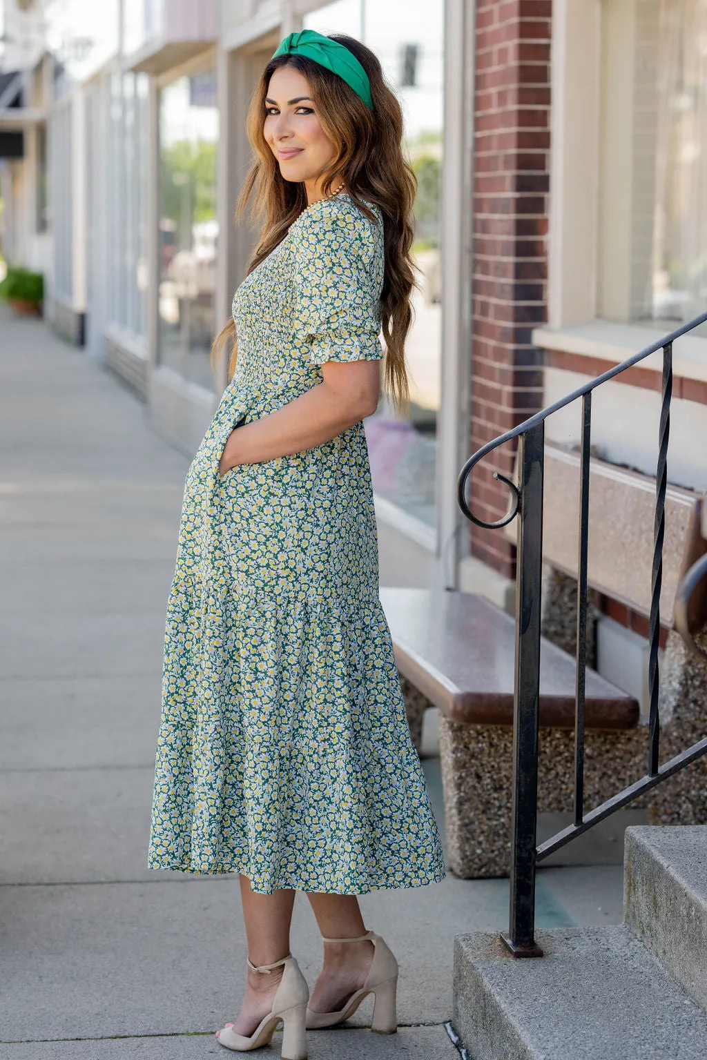 Daisies Ruched Top Midi Dress