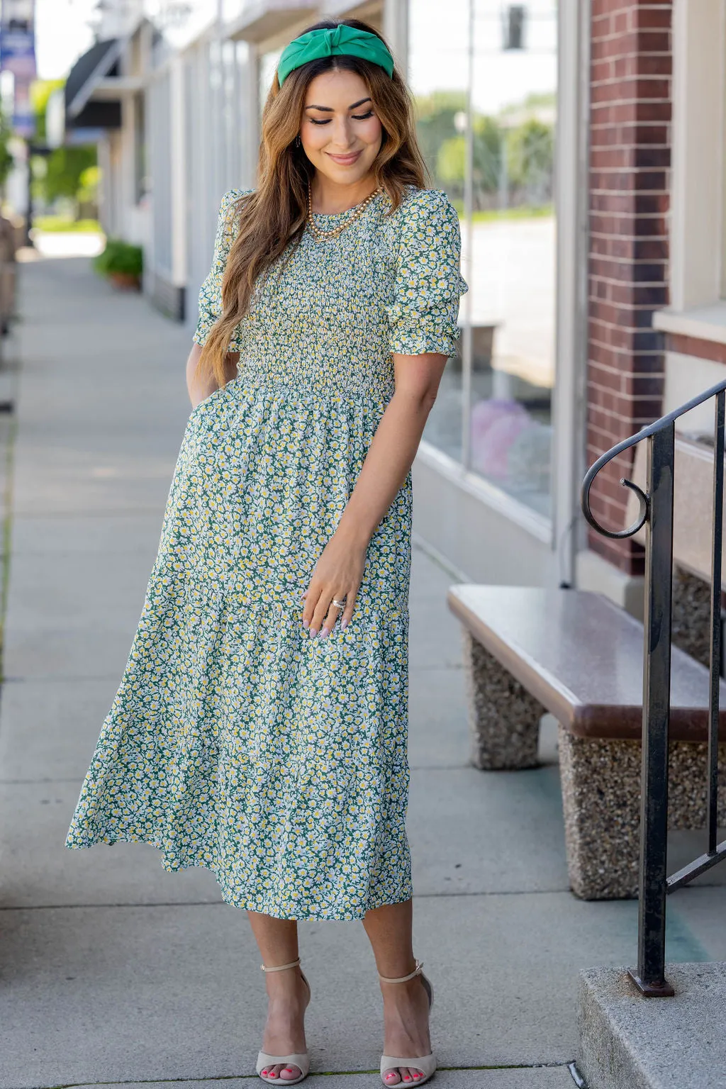 Daisies Ruched Top Midi Dress