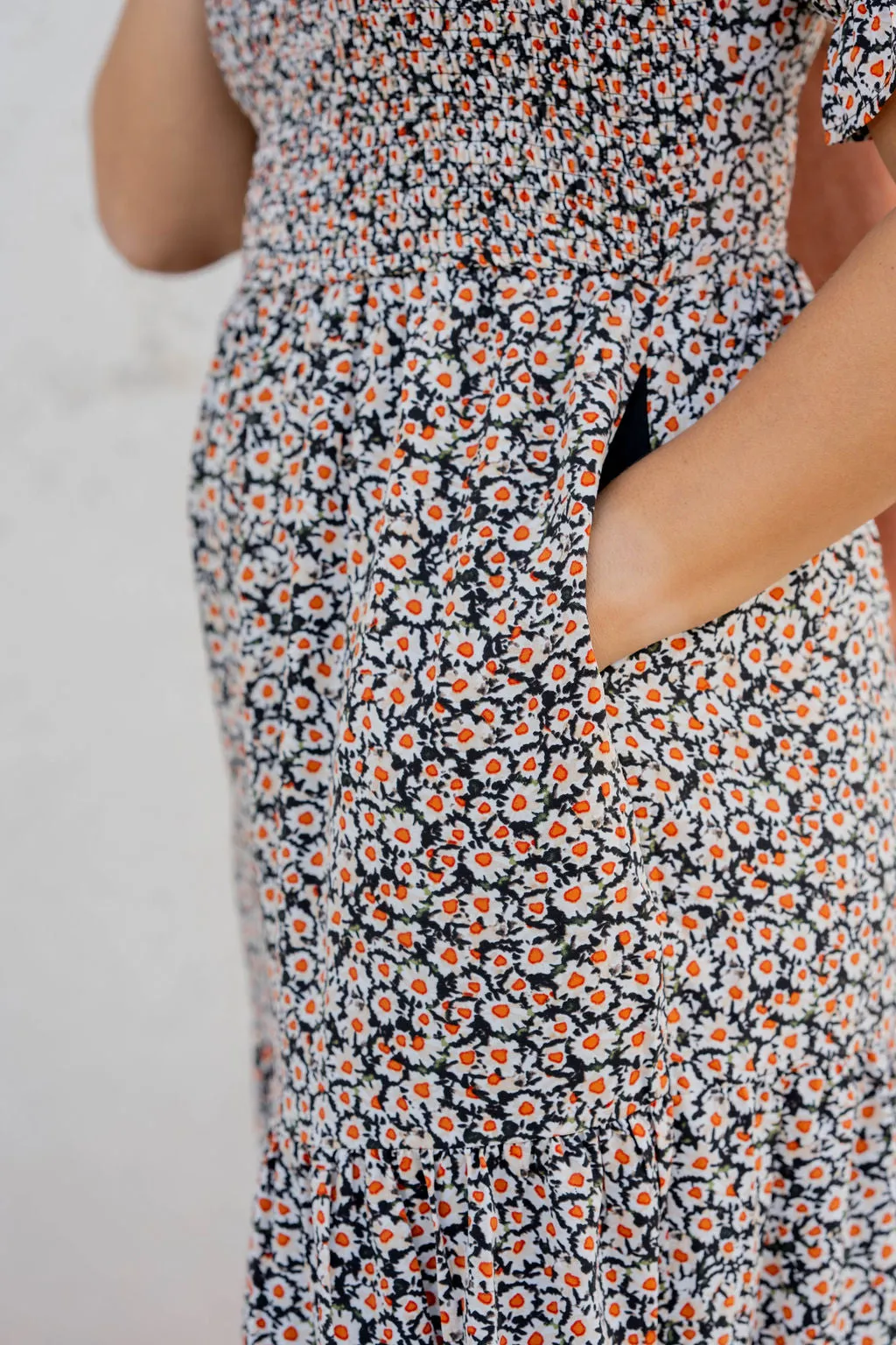 Daisies Ruched Top Midi Dress