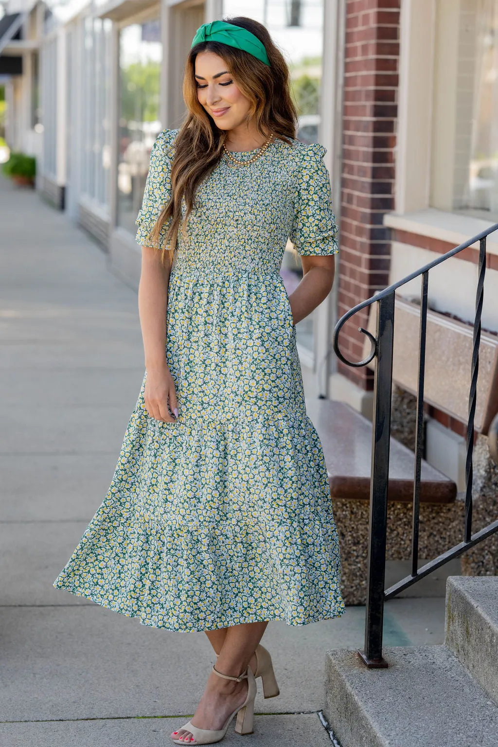 Daisies Ruched Top Midi Dress