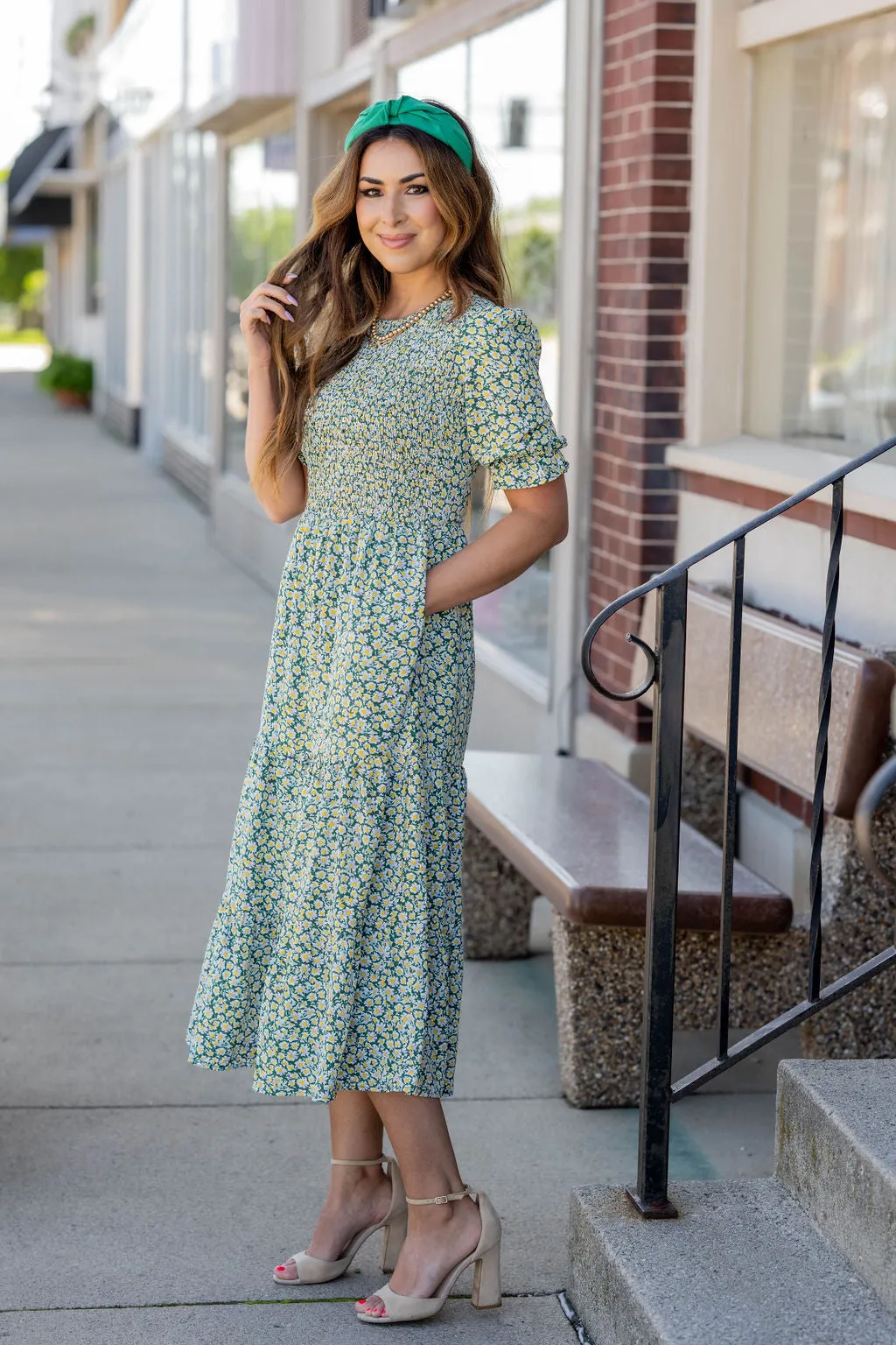Daisies Ruched Top Midi Dress