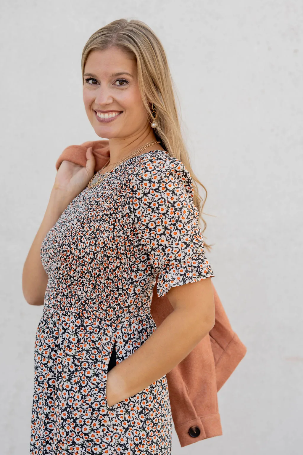 Daisies Ruched Top Midi Dress