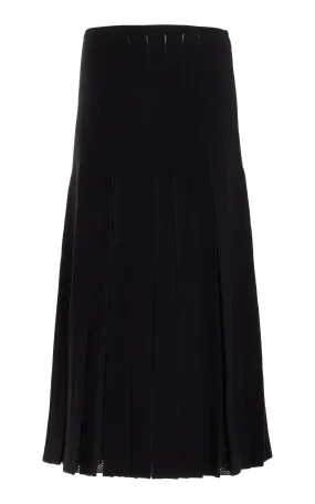 Del Knit Pleated Midi Skirt in Black Wool