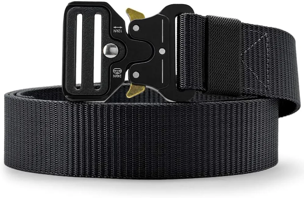 DOOPAI Tactical Belt for Men, Black Military Nylon Web with Quick Release Heavy Duty Buckle, Ideal for Work