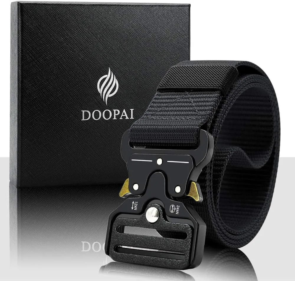 DOOPAI Tactical Belt for Men, Black Military Nylon Web with Quick Release Heavy Duty Buckle, Ideal for Work