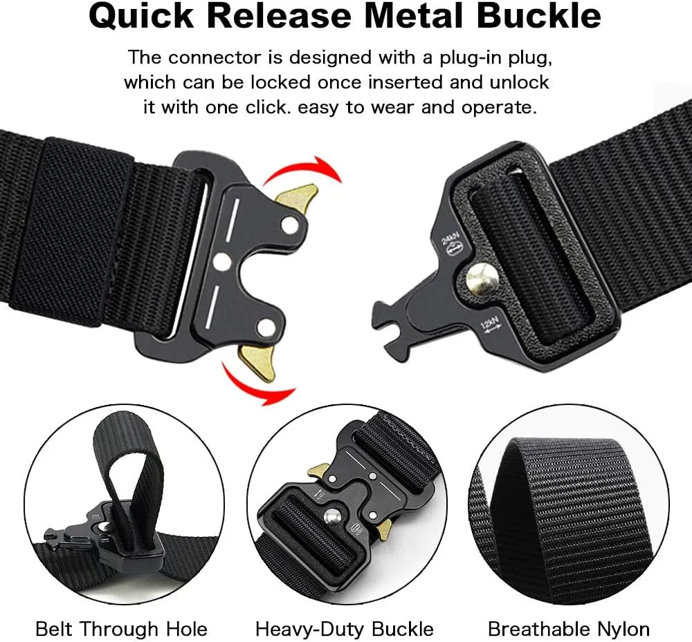 DOOPAI Tactical Belt for Men, Black Military Nylon Web with Quick Release Heavy Duty Buckle, Ideal for Work