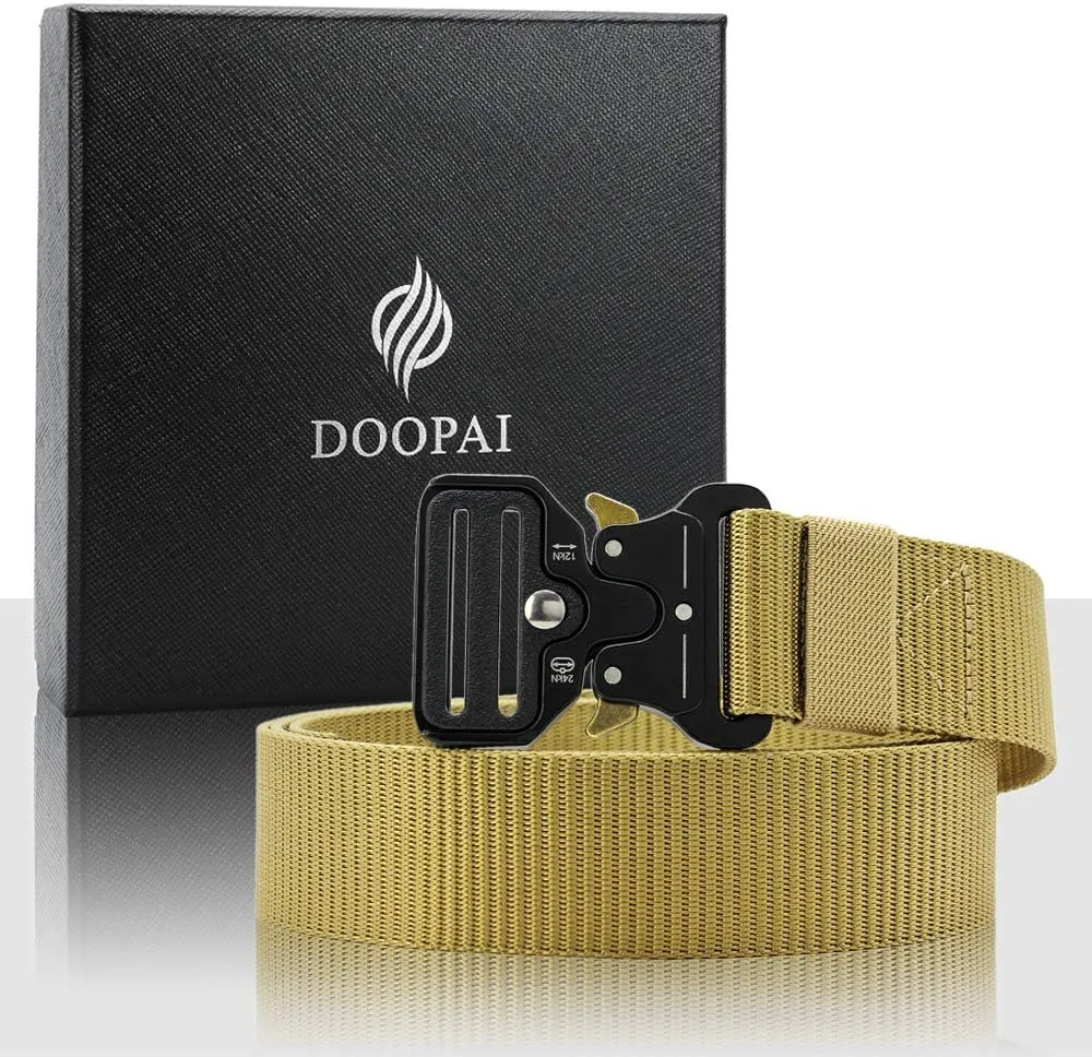 DOOPAI Tactical Belt for Men, Black Military Nylon Web with Quick Release Heavy Duty Buckle, Ideal for Work