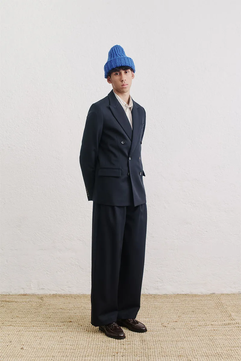 Double Breasted Peak Blazer - Navy