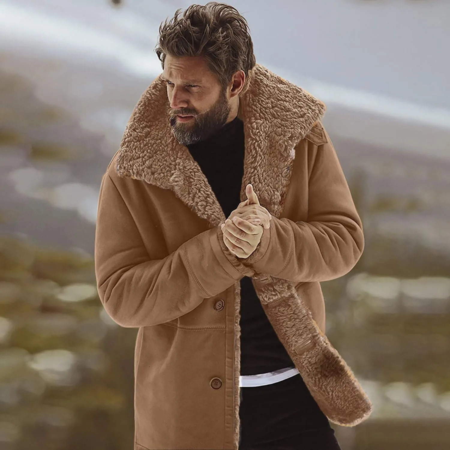 DuDubaby Vintage Jacket for Mens Men's Casual Hoodie Long Sleeve Sweatshirt Jacket Plush Jacket Sweater Top