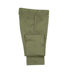 Flat-front trousers in olive green medium-weight cotton twill