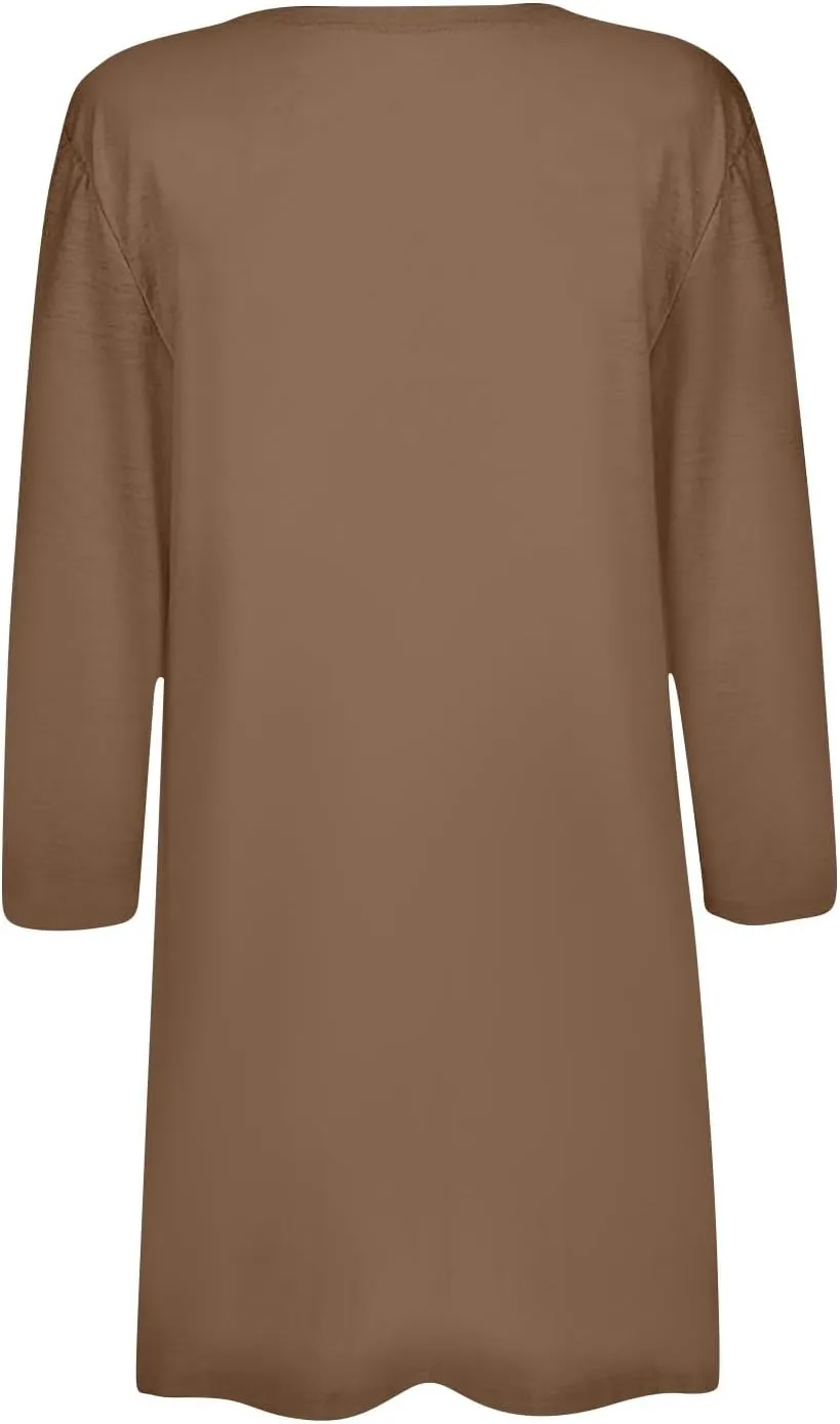 FlekmanArt Cardigan for Women Solid Color 3/4 Sleeve Open Front Cardigan Casual Trendy Flowy Lightweight Jacket with Pocket