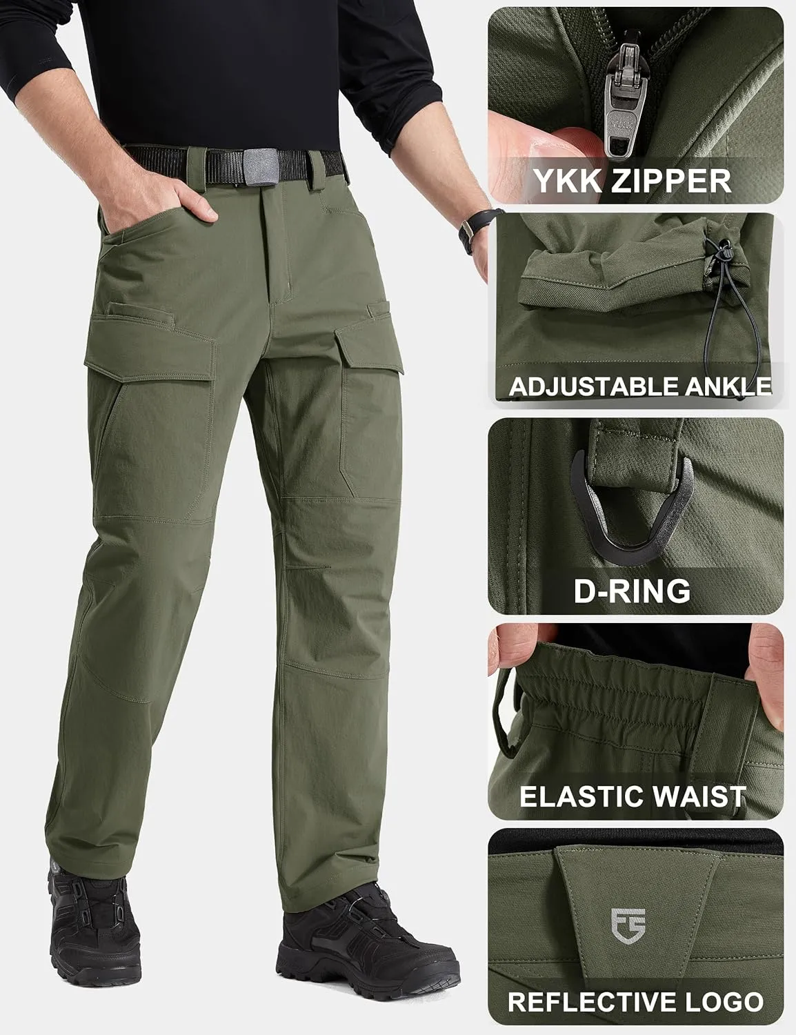 FREE SOLDIER Men's Tactical Water Repellent Ripstop Cargo Work Pants Men Hiking Nylon Spandex Trousers with 8 Pockets