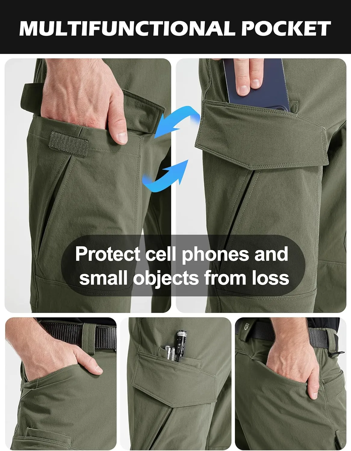 FREE SOLDIER Men's Tactical Water Repellent Ripstop Cargo Work Pants Men Hiking Nylon Spandex Trousers with 8 Pockets