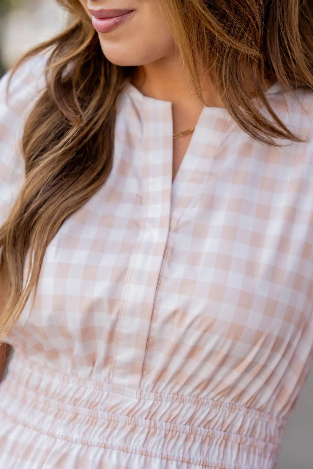 Gingham Short Sleeve Tiered Dress
