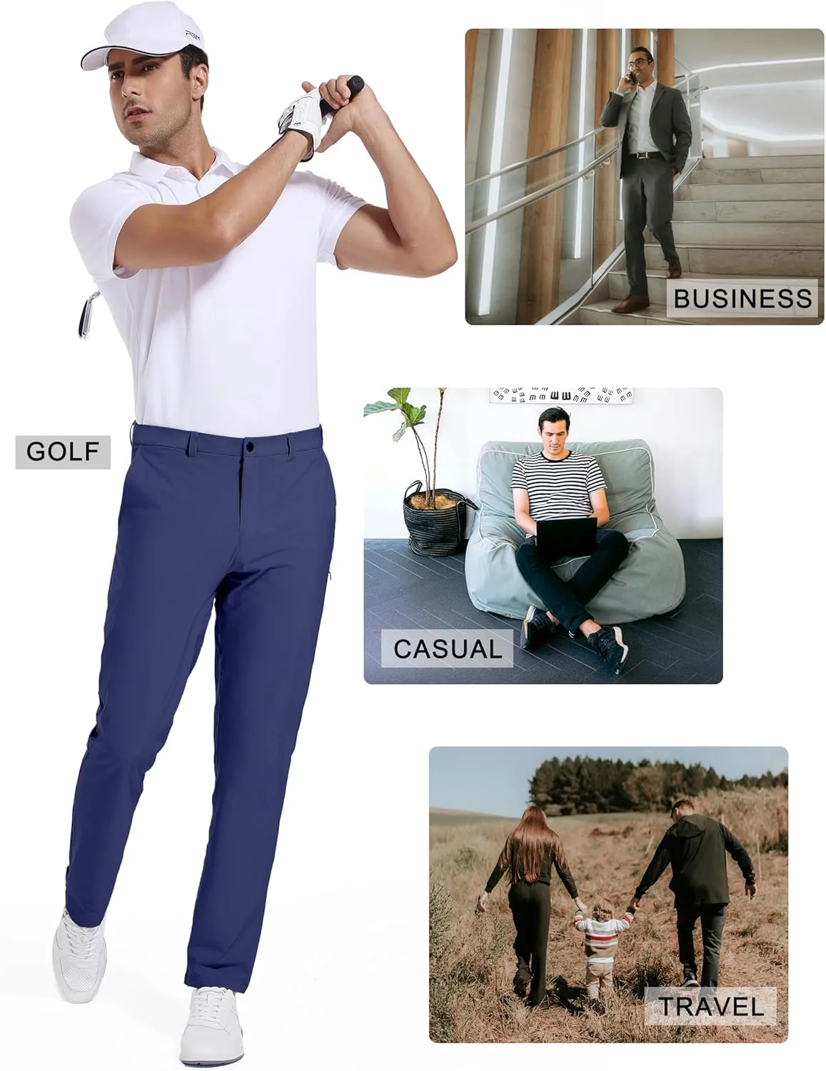 Golf Pants for Men Stretch Dress 30"/32"/34" Pants Quick Dry Lightweight Slacks Trousers for Business Casual Travel