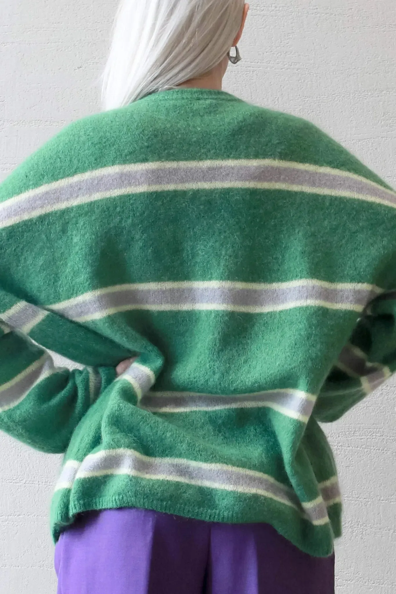 Green Striped Sweater in Mohair Blend