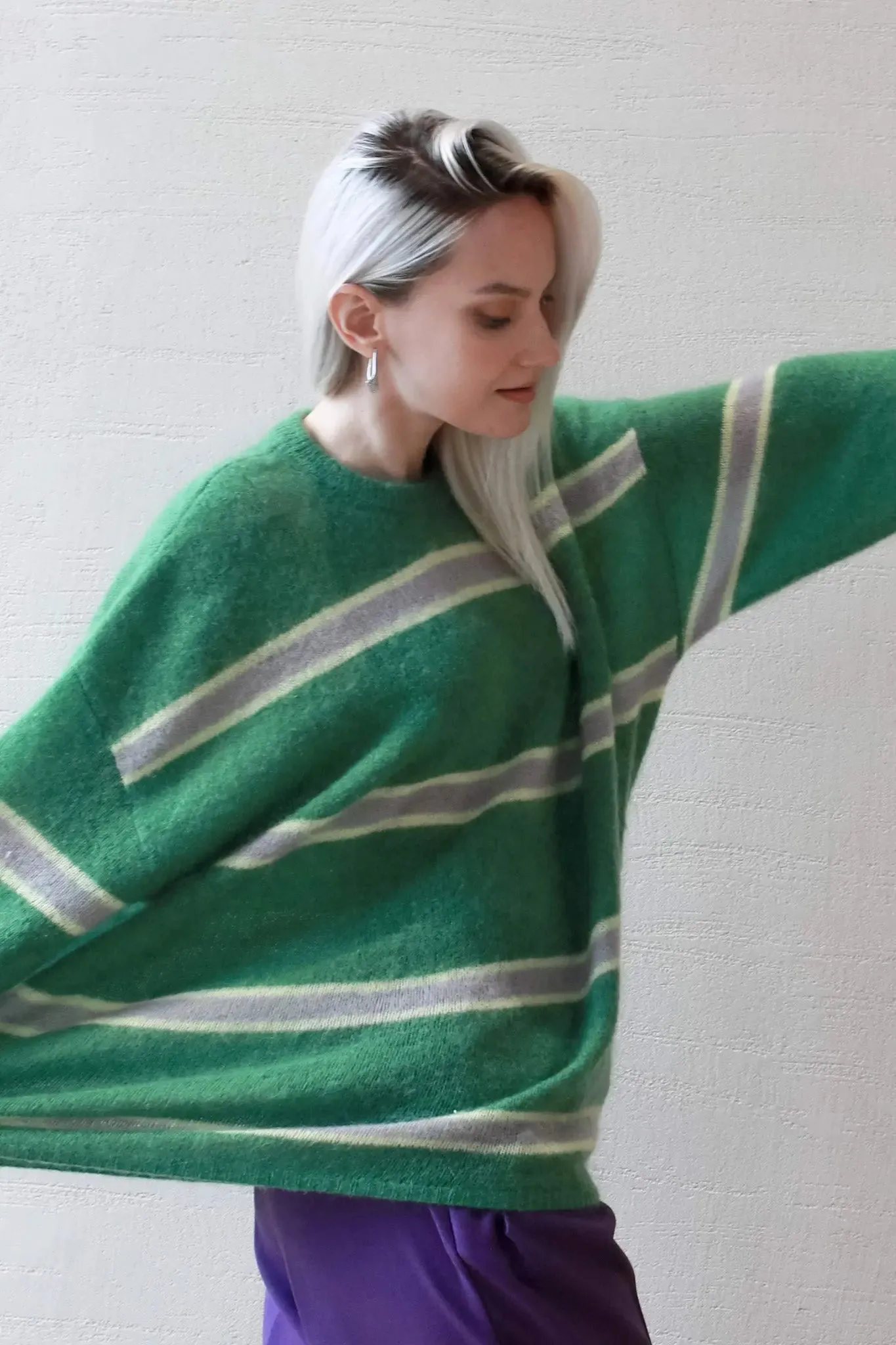 Green Striped Sweater in Mohair Blend