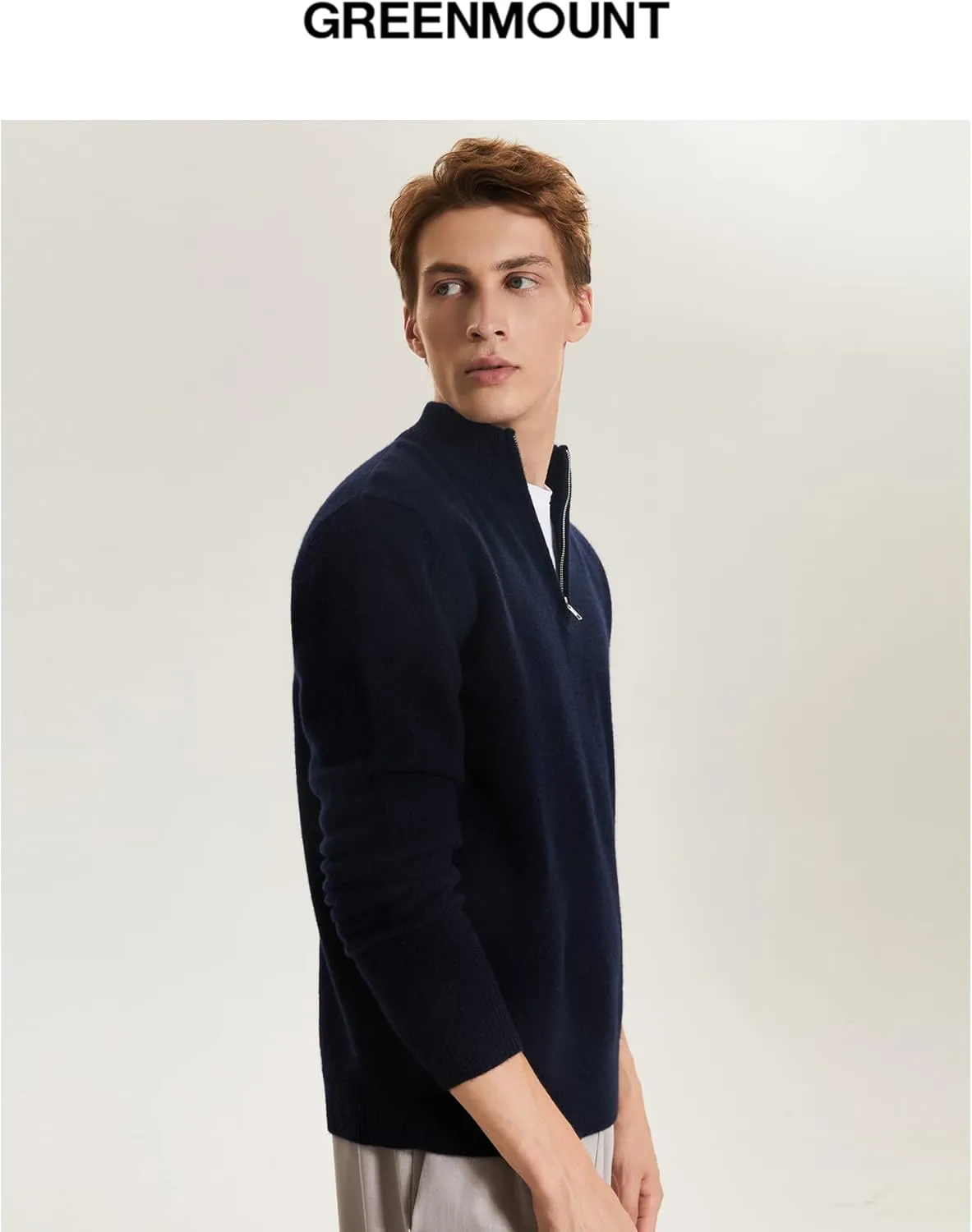 GreenMount Men's Quarter-Zip Sweater Cashmere Soft Long Sleeve Mock Neck Pullover Sweater Casual Sweater for Men