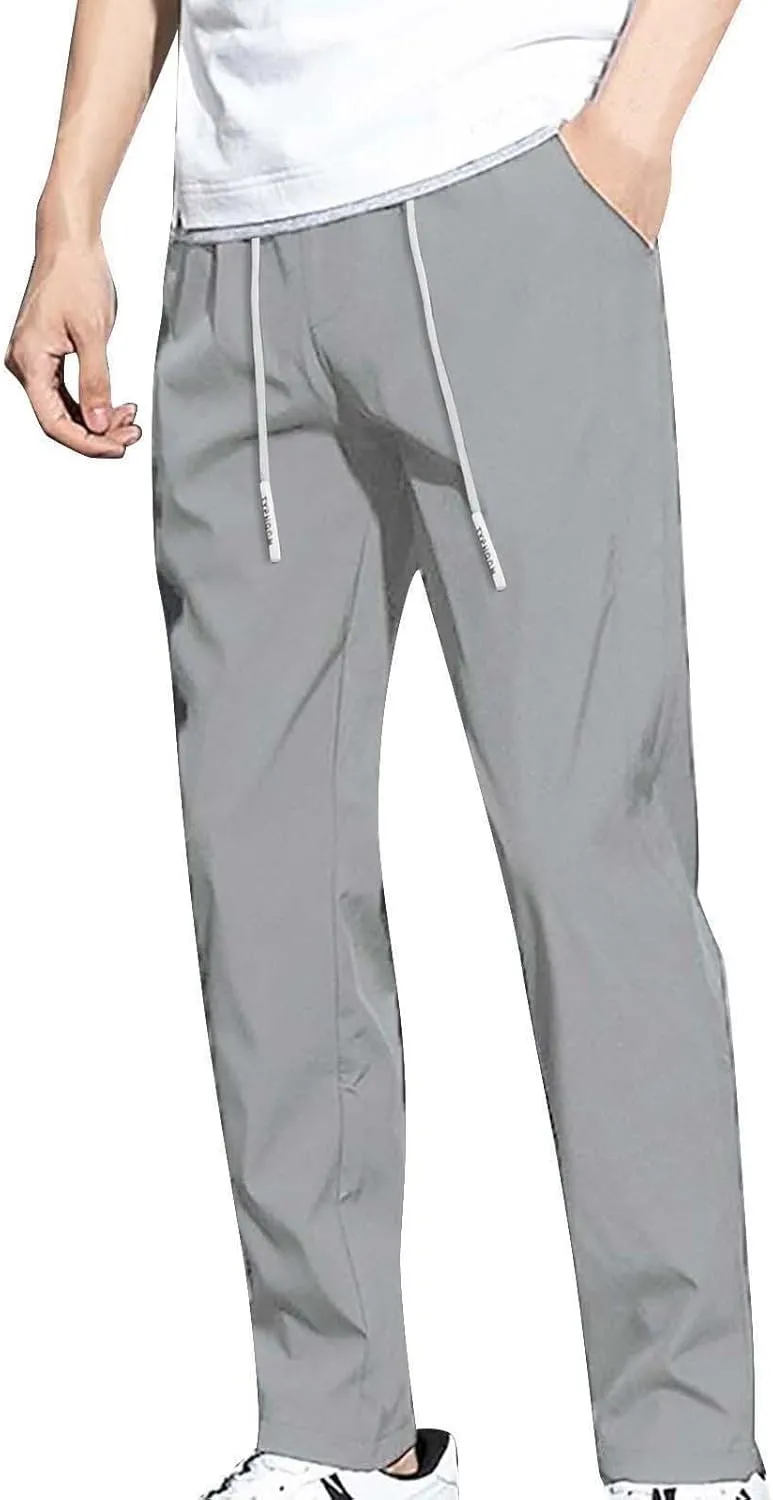 Ice Silk Pants Men's Summer Thin Men's Casual Pants Breathable Strap Loose High Elastic Quick Drying Mens Work Pants