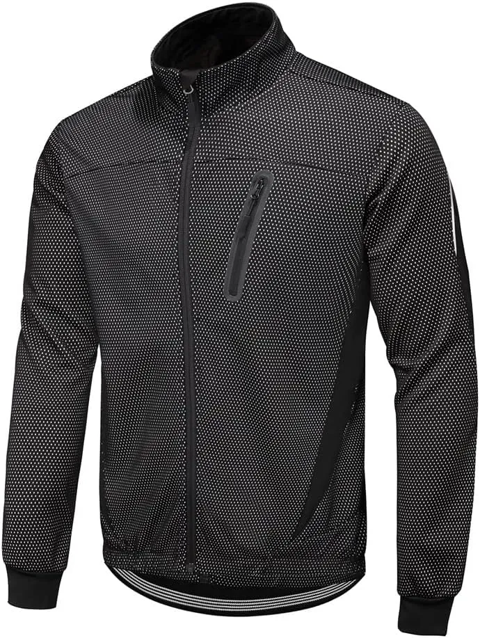 Irsutey Men Warm Thermal Softshell Cycling Jacket Windproof Waterproof Long Sleeve Breathable Reflective Windbreaker