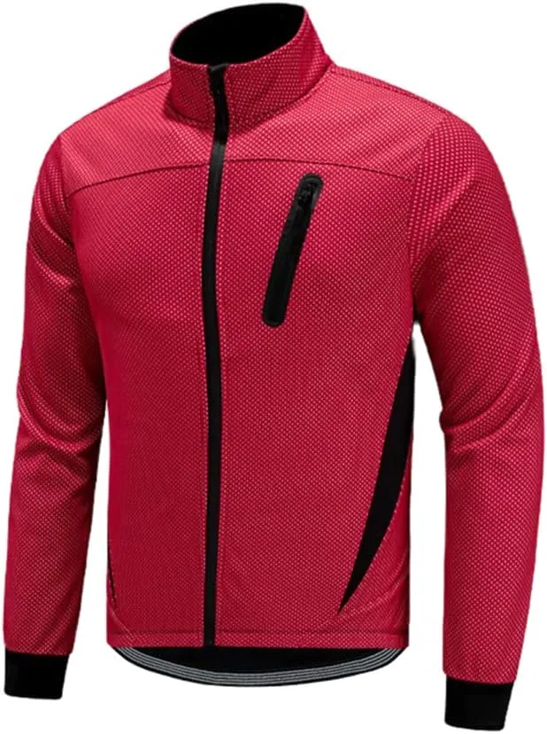 Irsutey Men Warm Thermal Softshell Cycling Jacket Windproof Waterproof Long Sleeve Breathable Reflective Windbreaker