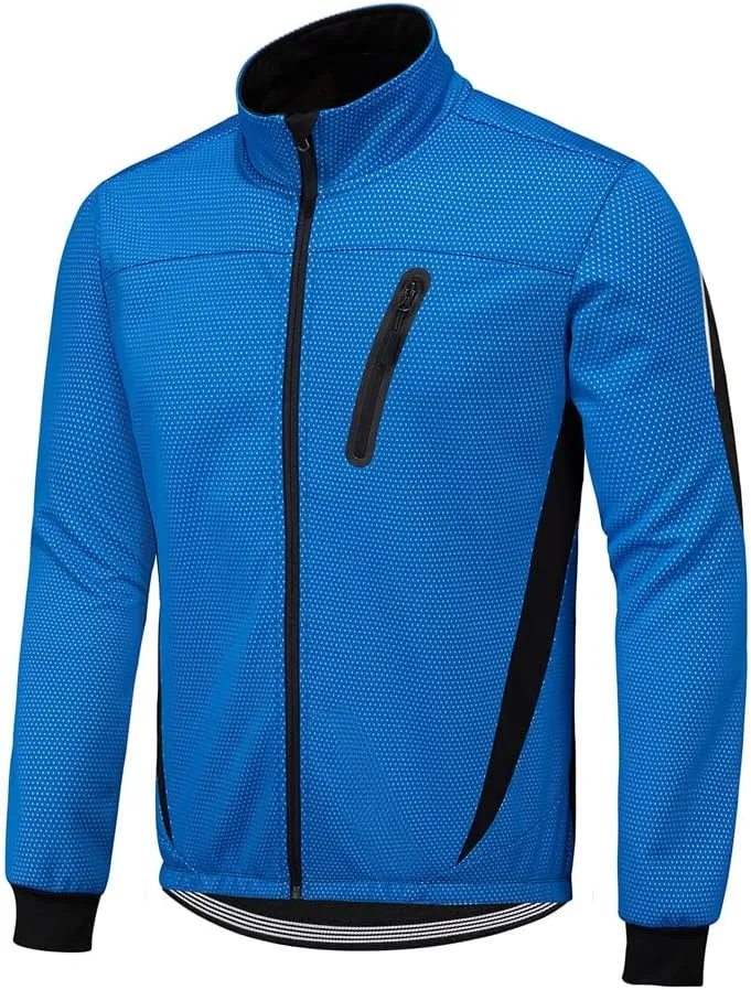 Irsutey Men Warm Thermal Softshell Cycling Jacket Windproof Waterproof Long Sleeve Breathable Reflective Windbreaker